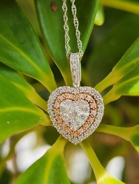 $1,287 Rachel Koen 14kt White & Rose Gold Diamond Heart Pendant Necklace